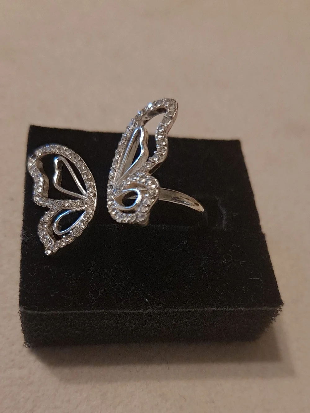 Silver Butterfly Open Band Ring with Clear Crystals